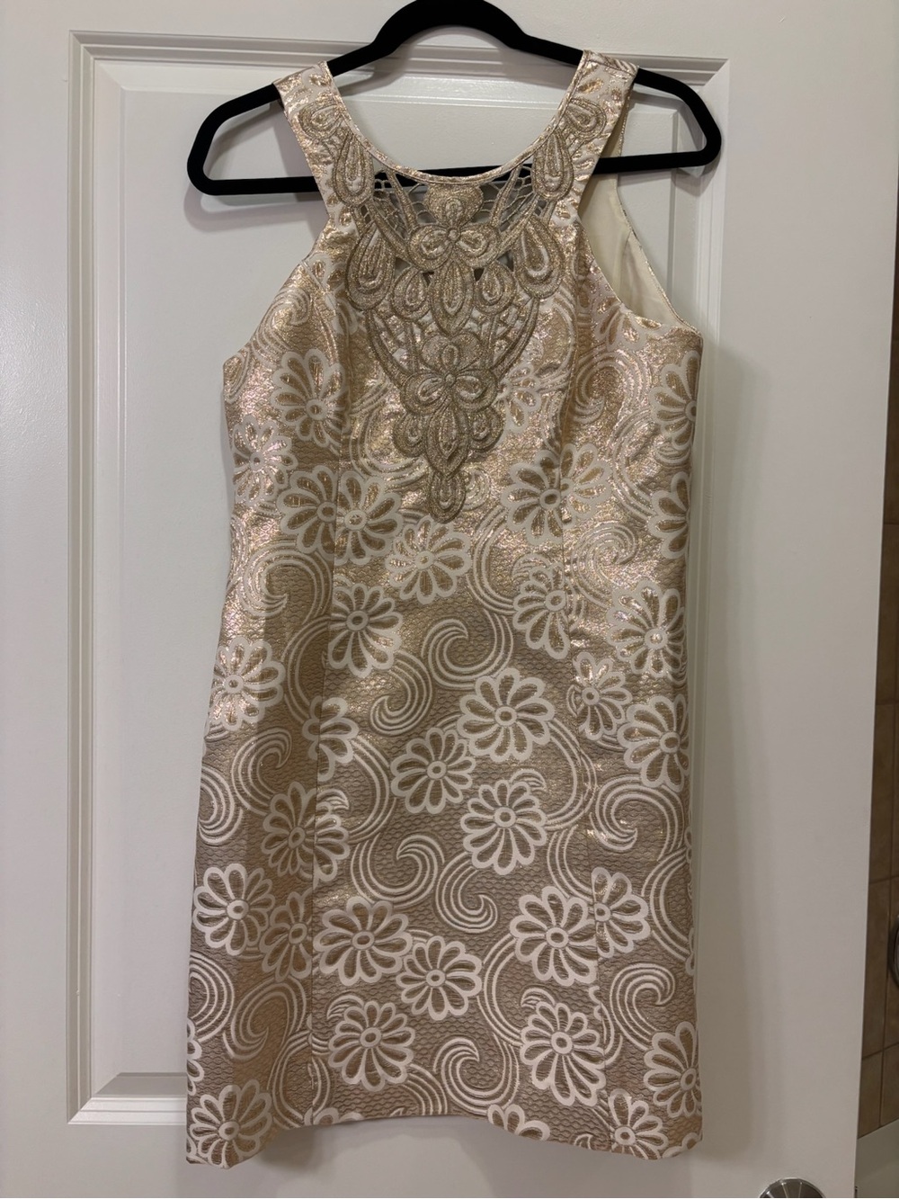 Lilly Pulitzer Sleeveless Lace-Accented Gold Floral Shift Dress